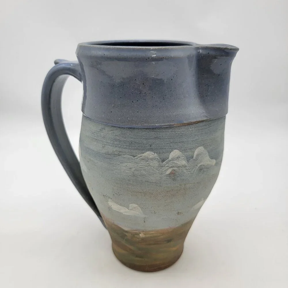 Vintage Handcrafted Pottery Pitcher With Scenic Landscape Design Signed G Tyson - Picture 3 of 8